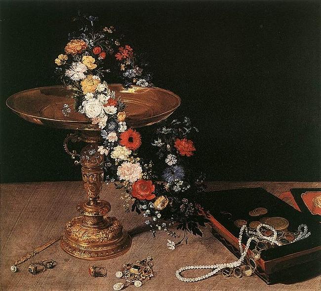 Jan Brueghel Still-Life with Garland of Flowers and Golden Tazza France oil painting art